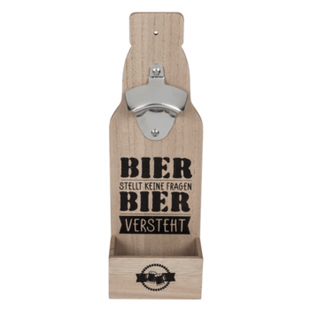 Wandflaschenöffner mit Auffang "Bier versteht"